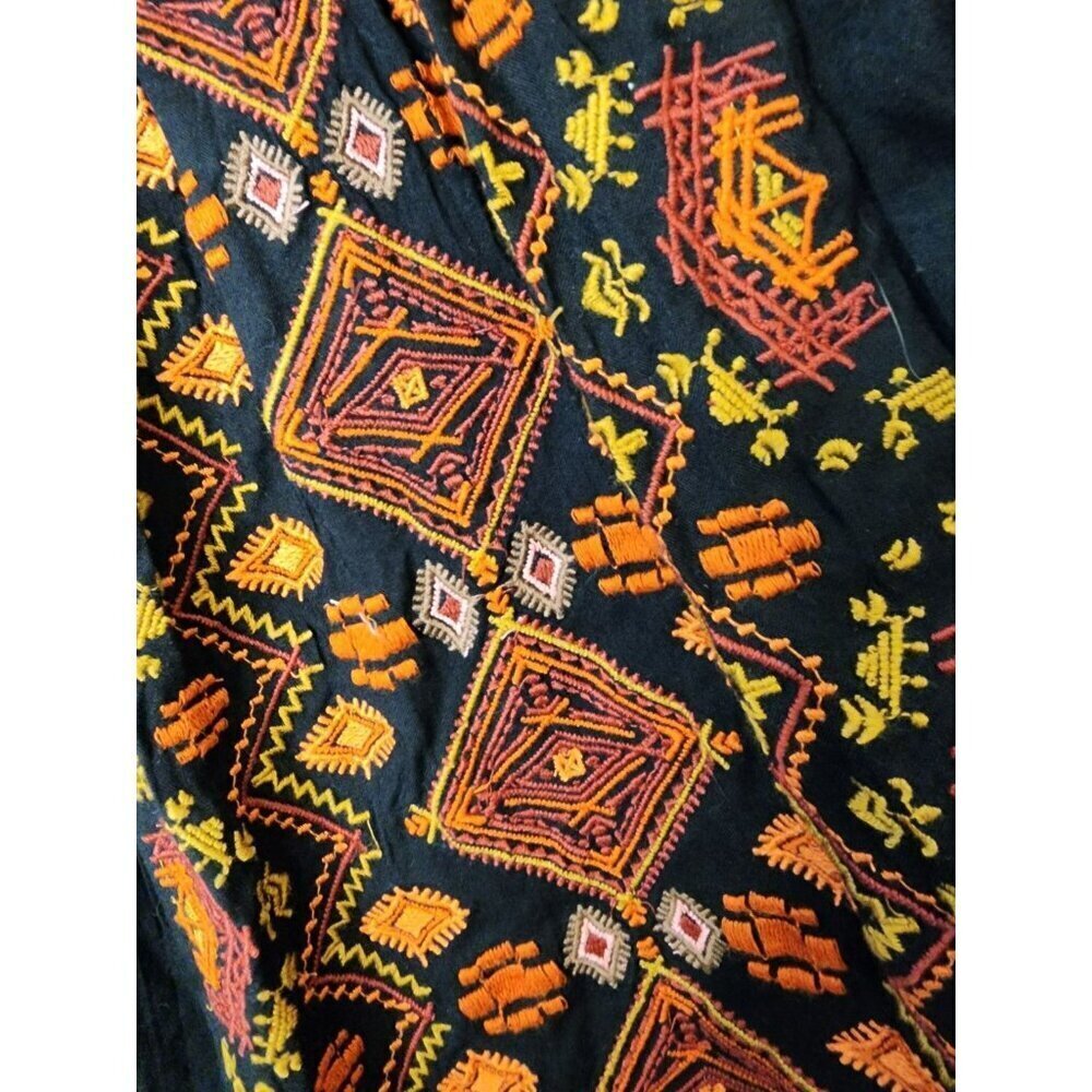 Anthropologie Raga Midi Dress Size M Rala Black Embroidered V-Neck Boho New - Picture 6 of 6